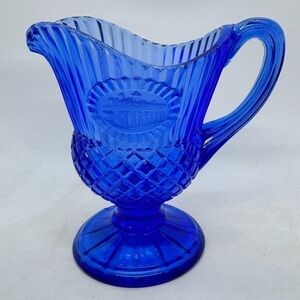 Vintage Avon Fostoria Blue Glass Mt Vernon Pitcher/Creamer